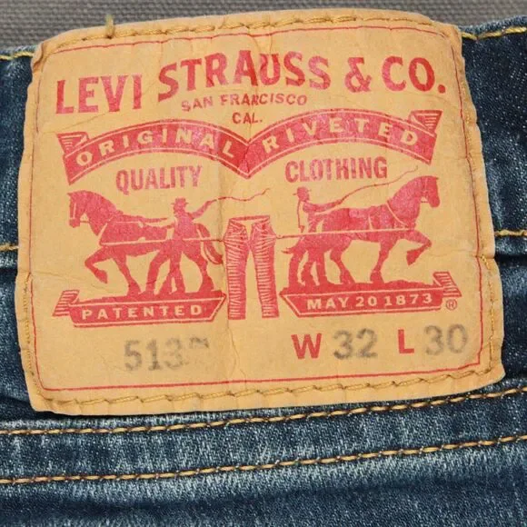 Levis 513 Jeans Mens 33x30 Blue Denim Slim Straight Medium Wash Actual 32x27 - Picture 9 of 11